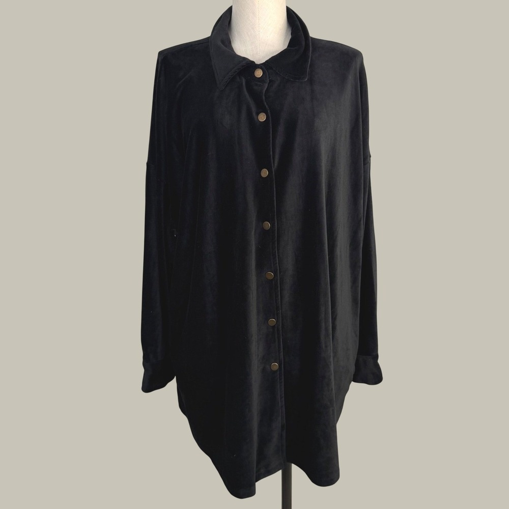 LuLaRoe 3X Abigail Shacket Black Corduroy Button Down Oversized Shirt Pockets